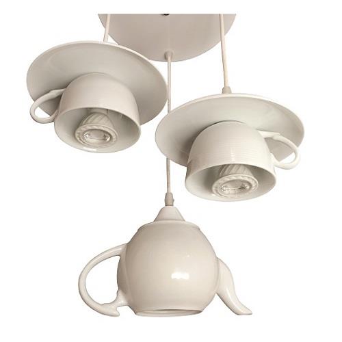 Three-pronged chandelier with 2 cup design and 1 teapot